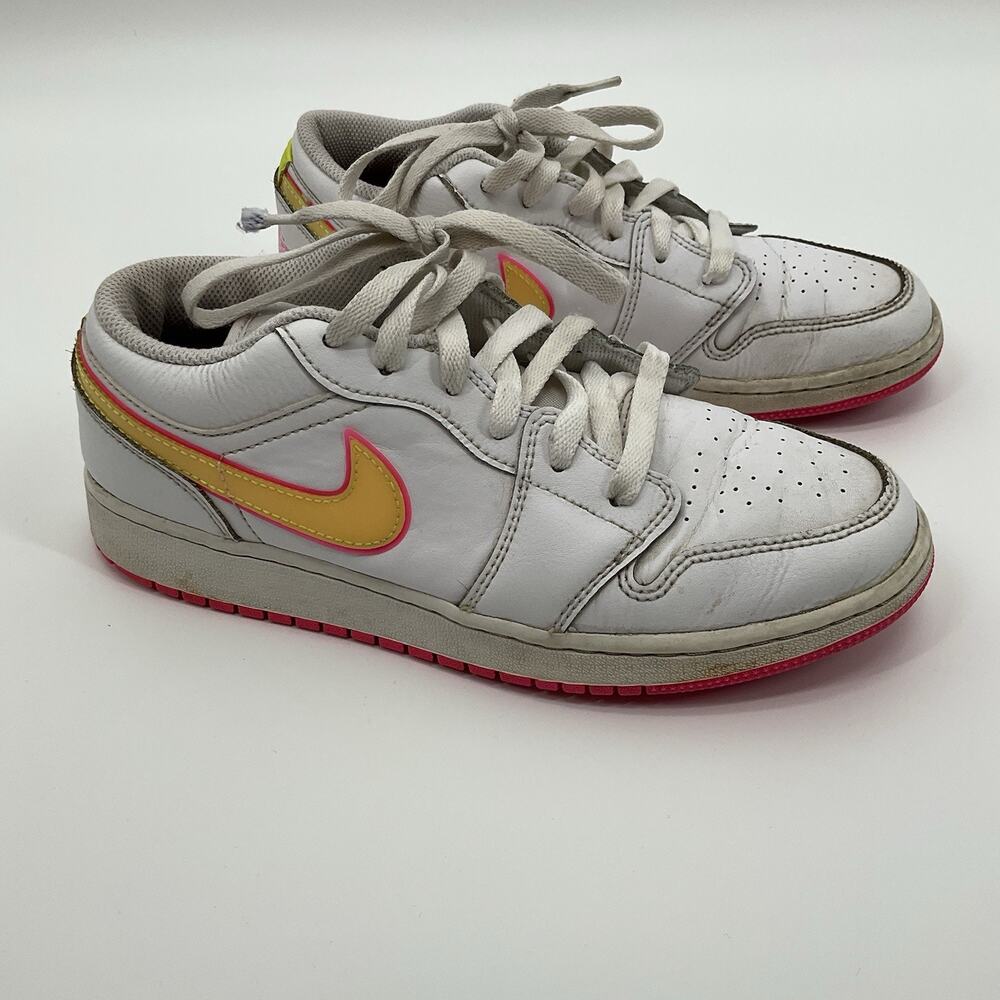 Air Jordan 1 Low Edge Glow GS White Lemon Venom Pink Swoosh Youth Size 5.5Y Play